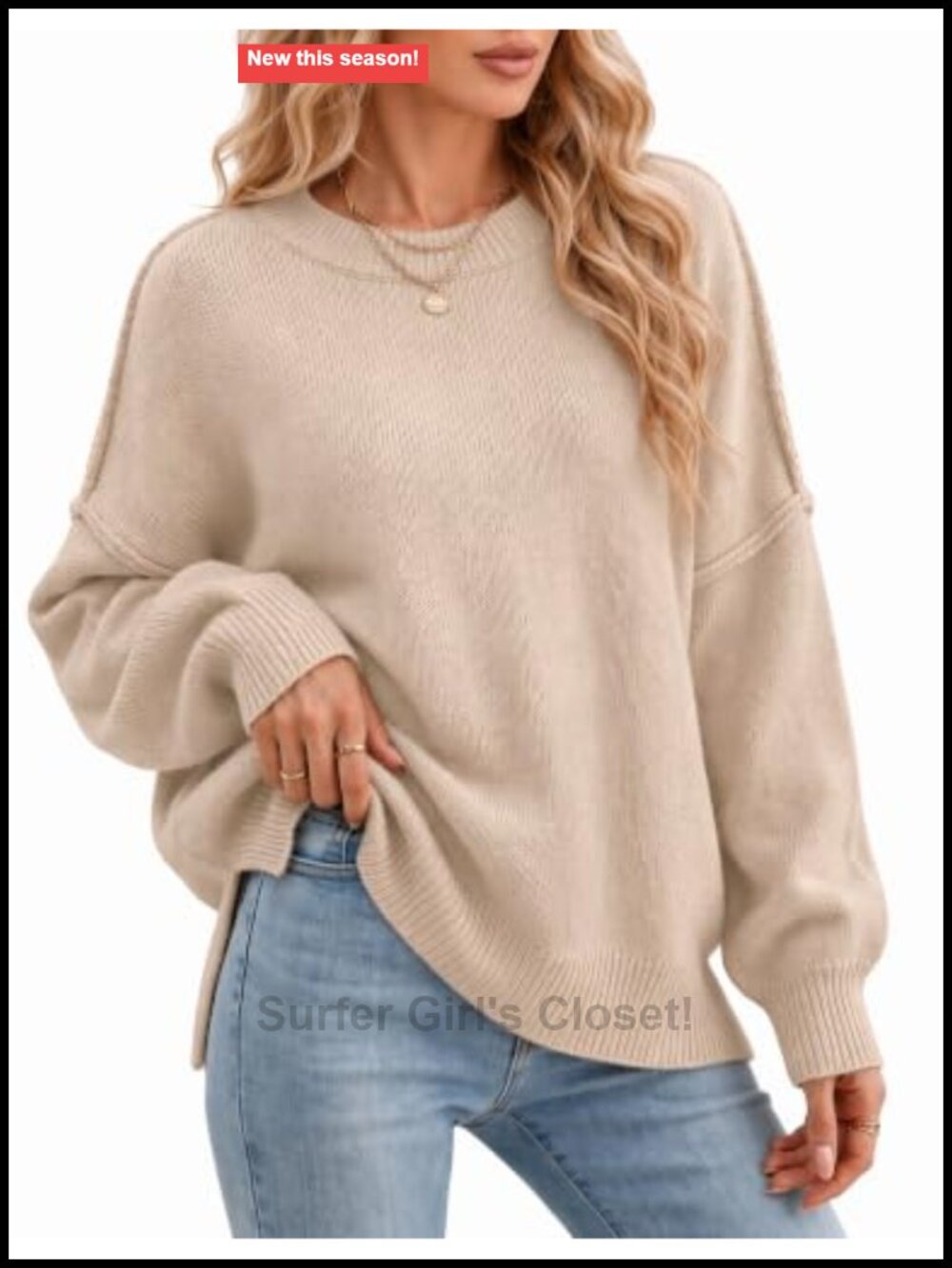 Oversized Batwing Sweater Pullover Knit Crew Neck Long Sleeve